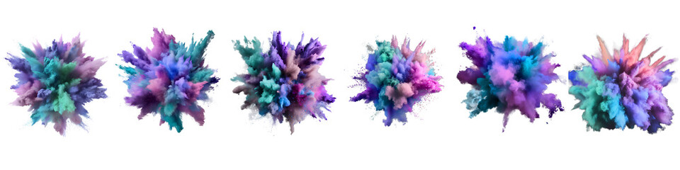 Naklejka premium Multicolor Powder Explosion Effect for Creative Graphic Design, Digital Art, and Video Editing with Transparent Background