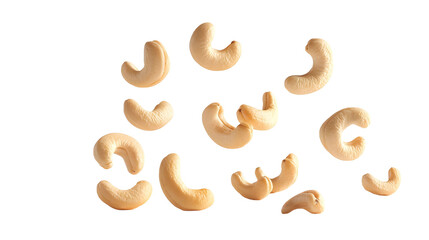 falling cashew nuts isolated on white background 