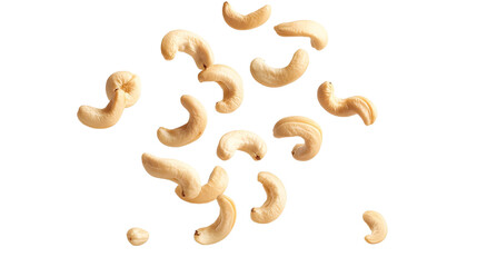 falling cashew nuts isolated on white background 