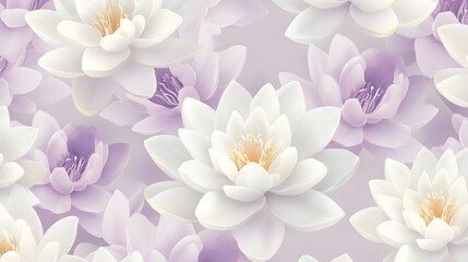 Fototapeta premium Delicate White and Lavender Water Lilies Floral Design
