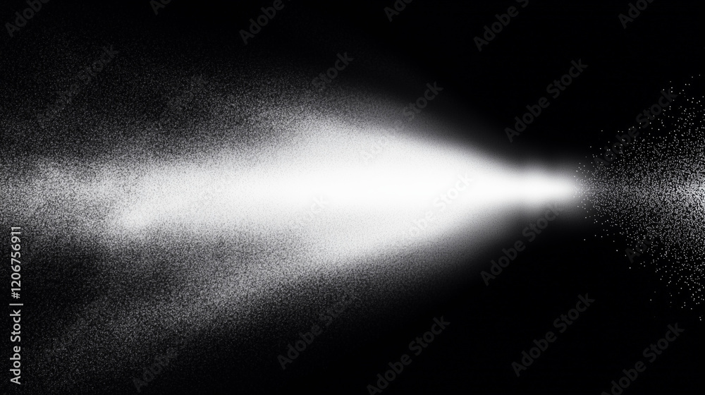 Poster Abstract black and white gradient background with a central light beam, featuring floating dust particles, light spot effects, and cool black and gray tones in a minimalist and artistic design, perfec