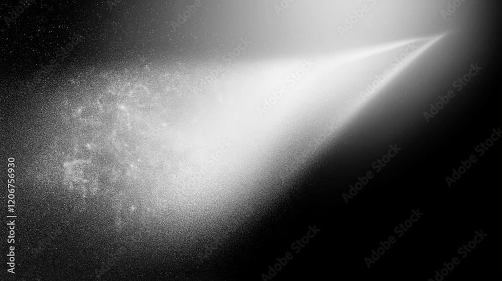 Poster Abstract black and white gradient background with a central light beam, featuring floating dust particles, light spot effects, and cool black and gray tones in a minimalist and artistic design, perfec