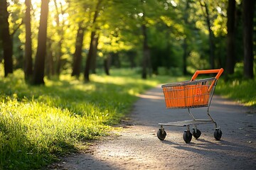 Empty Shopping Cart in a Sunny Park