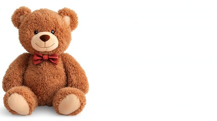 Obraz premium A cute, plush teddy bear with a brown fur coat and a bow tie, perfect for cuddling and gifting.