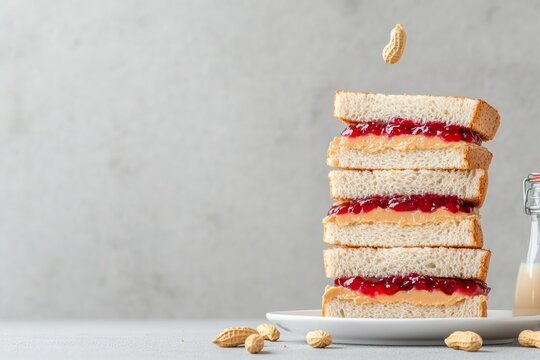 Whimsical Retro Aesthetic Peanut Butter and Jelly Stack with Nostalgic Touch - National Peanut Lovers Day and Spring Marketing Visuals for Creative Food