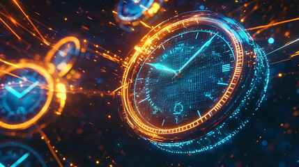 A highly detailed futuristic digital clock background design ai generated