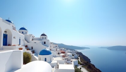 Fototapeta premium Stunning Santorini Greece Seascape Whitewashed Churches Aegean Sea View