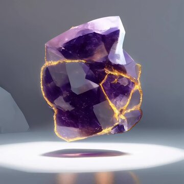 gemstone crystal, deep amethyst tones with golden veins