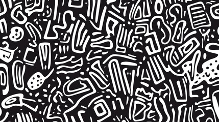 Abstract black and white design featuring continuous line patterns and organic shapes