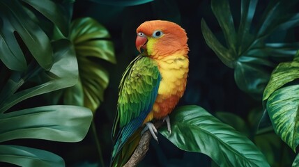 Fototapeta premium Colorful Parrot in Lush Greenery