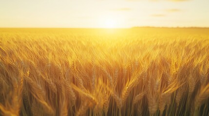 Obraz premium Golden wheat field under sunset glow