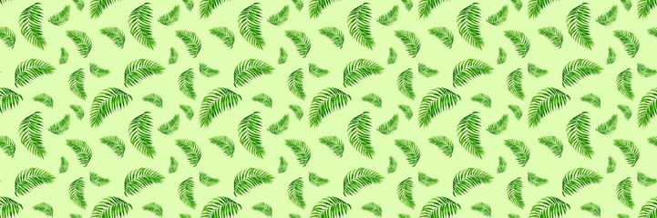 Semi realistic Seamless pattern of tea palm .Hand-drawn leaf pattern. Leaf isolated on white background. Spring, summer, autum season concept, Easter, nature . Design for card, print, and cover