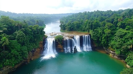 Fototapeta premium Lush Waterfall in Tropical Forest