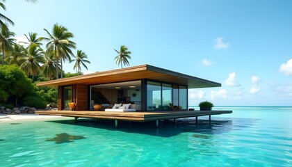 Fototapeta premium Luxurious Overwater Bungalow Tropical Beach House Caribbean Getaway