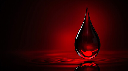 Obraz premium Bright red water droplet creates ripples on a vibrant, dark background