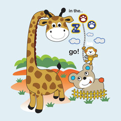 giraffe with little friends,design cartoon vector illustration