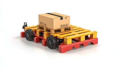 A pallet with boxes on wheels for easy transport and storage.