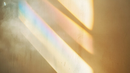 Sunlight beams create colorful prism effect on textured wall