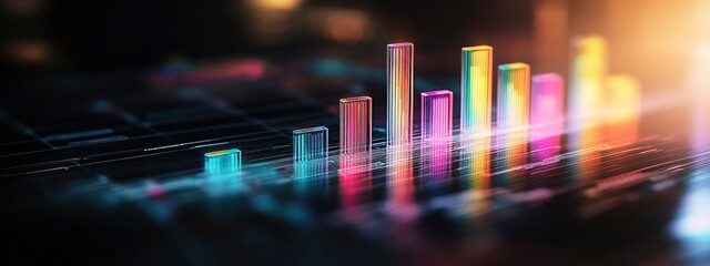 Vibrant data visualization with colorful bar graphs highlighting trends and patterns in a digital environment