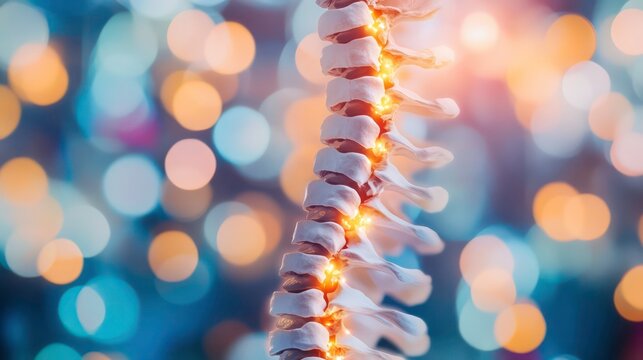 This image captures a close-up of the human spine, highlighted against a blurred background, symbolizing the importance of spinal health and wellbeing