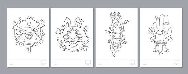 Doodle coloring page for children and adults. Black and white vector characters. Vector doodle illustration