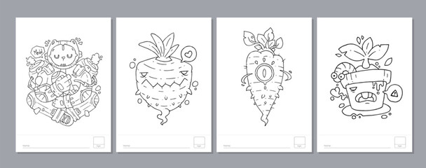 Doodle coloring page for children and adults. Black and white vector characters. Vector doodle illustration