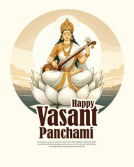 Happy Basant Panchami also known as Vasant Panchami with Saraswati Puja social media post banner