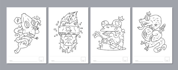 Doodle coloring page for children and adults. Black and white vector characters. Vector doodle illustration