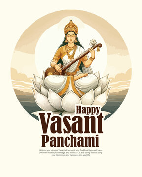 Happy Basant Panchami also known as Vasant Panchami with Saraswati Puja social media post banner