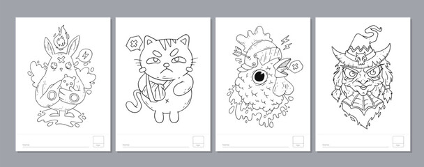 Doodle coloring page for children and adults. Black and white vector characters. Vector doodle illustration