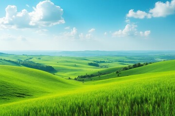 Fototapeta premium Rolling Green Hills Under a Bright Sunny Sky