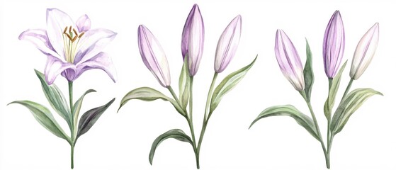 Elegant Watercolor Lilies Botanical Illustration Floral Design Elements