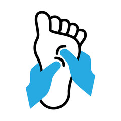 Foot and Leg Massage. Relaxation Therapy, Pain Relief, Wellness Care. Vector Editable Stroke Icon.