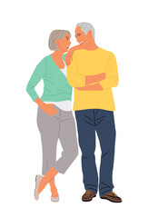 Couple of senior people standing together. Love, family, relashionship concept. Colorful flat vector illustration isolated on transparent background