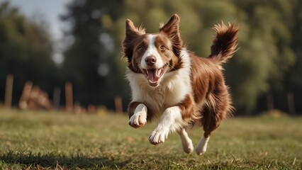 Border collie running on the field with dandelions