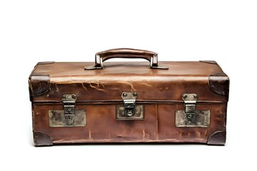 Old brown suitcase isolated on a white background