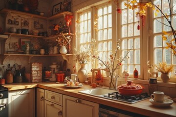 Sunny Kitchen with Autumn Decor and Vintage Details
