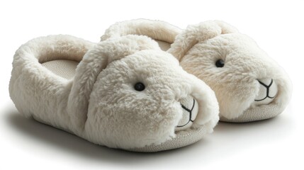 Cozy and adorable rabbit-shaped slippers on a white background, perfect for home comfort and relaxation