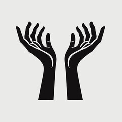 Obraz premium Hands spread wide in surprise or joy silhouette in black on a white background