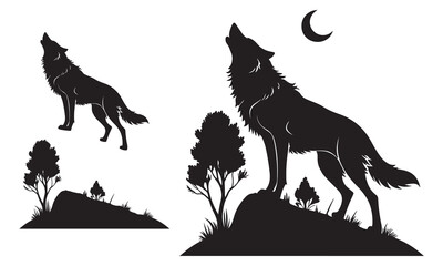 Wolf howling silhouette vector illustration icon, logo, sign isolated on white background