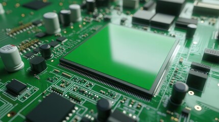 Obraz premium Green Circuit Board with Chip