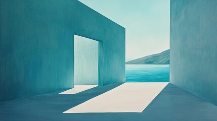 Serene Illustration of Minimalist Architecture with Soft Colors