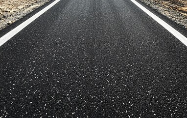 New asphalt road with clear white lines vanishing into the distance.
