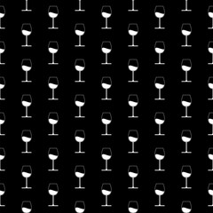 Wine glass icon isolated seamless pattern on black background
