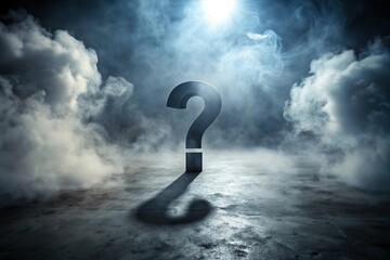 mysterious question mark with spotlight and fog