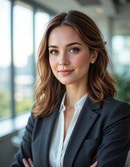 Fototapeta premium Professional Portrait of a Confident Businesswoman in a Modern Office Setting
