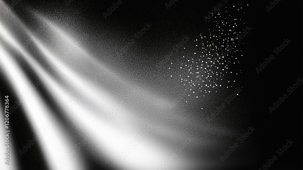 Leinwandbilder Abstract black and white gradient background with grainy texture and soft lighting, featuring curved lines, grain dust, powder particles, and floating effects for a dynamic and minimalistic artistic c