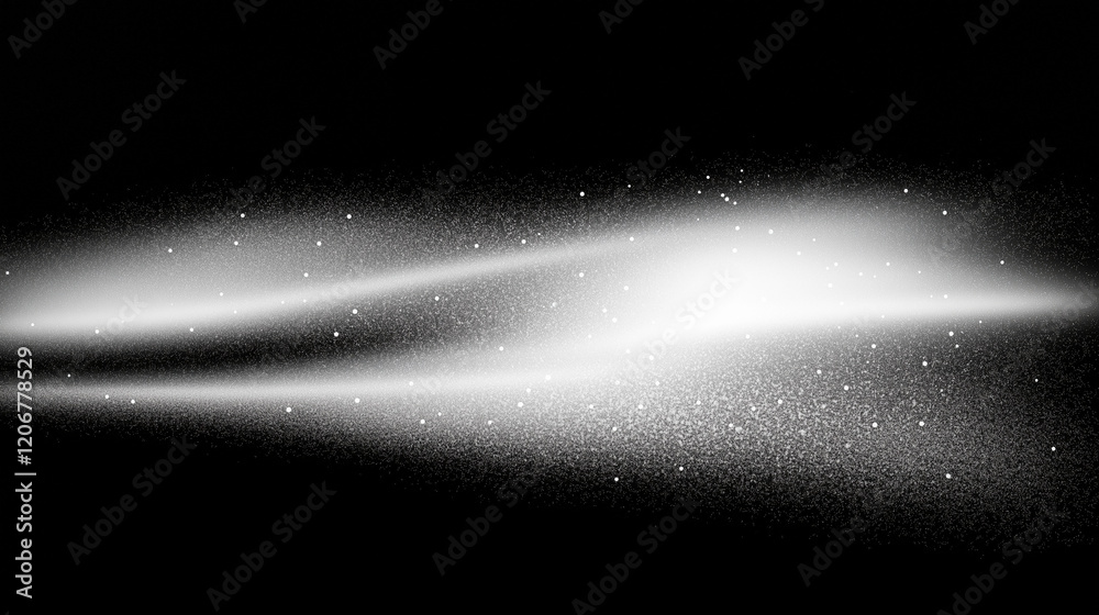 Fototapete Abstract black and white gradient background with grainy texture and soft lighting, featuring curved lines, grain dust, powder particles, and floating effects for a dynamic and minimalistic artistic c