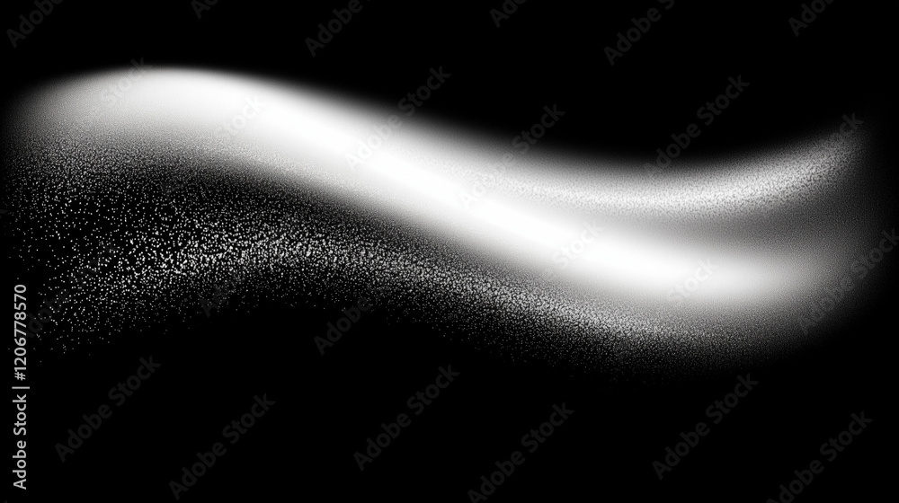 Poster Abstract black and white gradient background with grainy texture and soft lighting, featuring curved lines, grain dust, powder particles, and floating effects for a dynamic and minimalistic artistic c