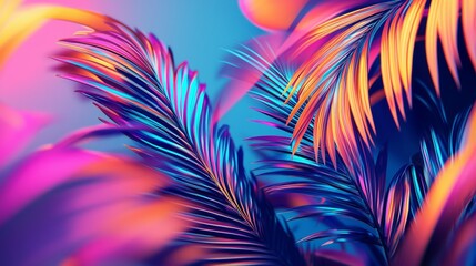 Vibrant Tropical Leaves with Bright Colorful Hues Bringing a Lively Atmosphere for Creative Backgrounds and Designs